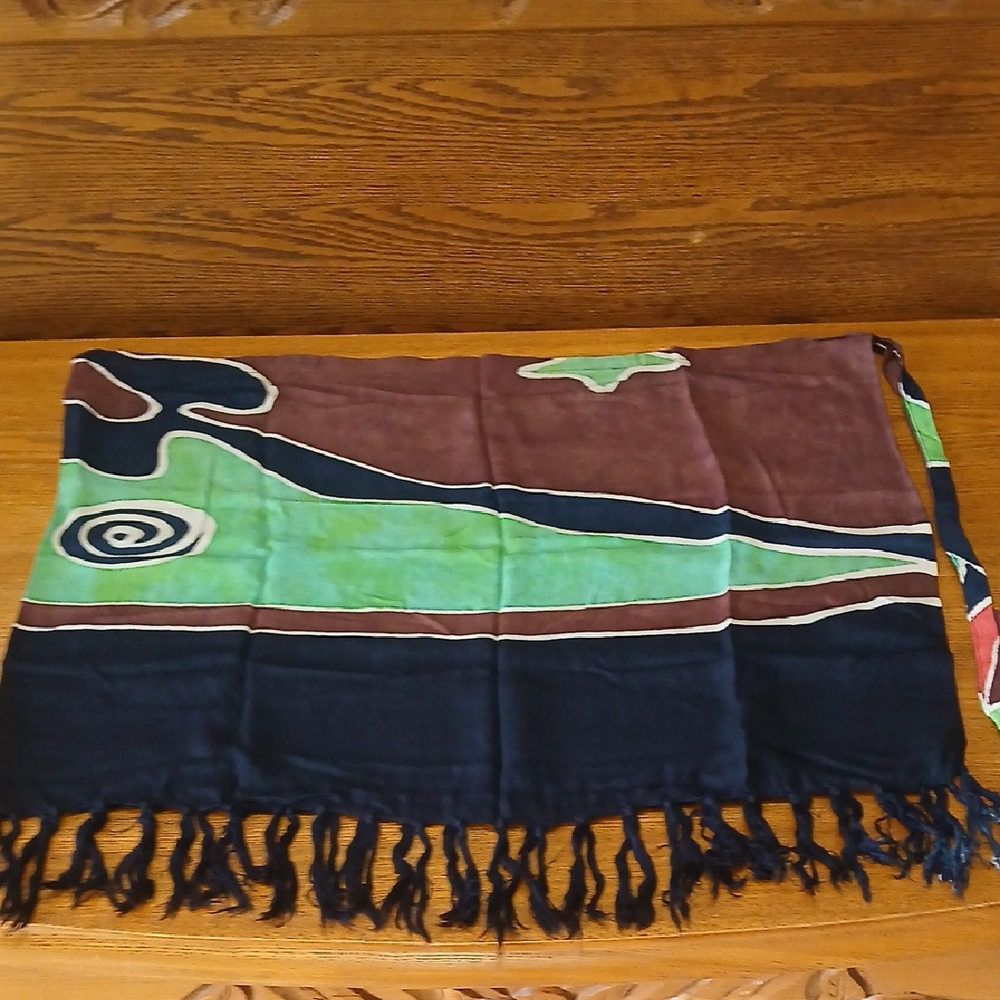 Colorful Abstract Scarf with Fringe